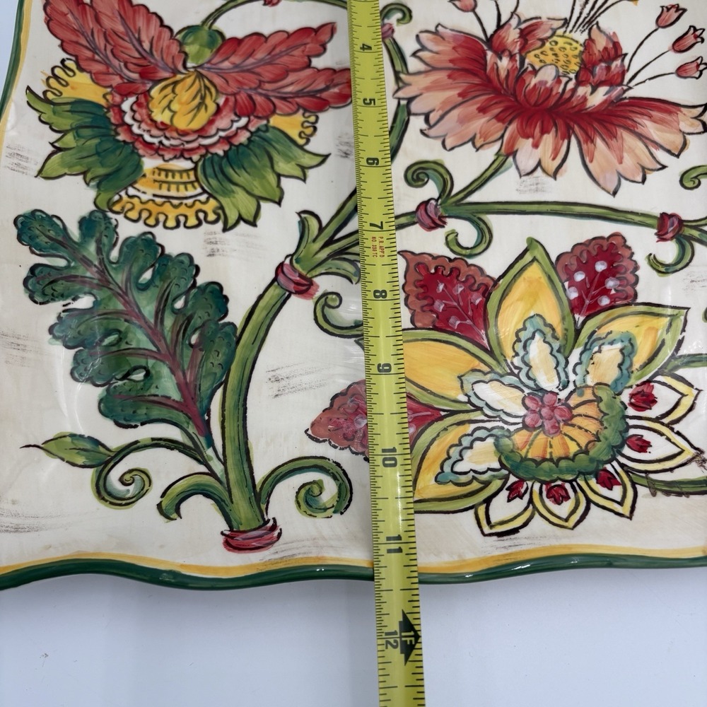 Maxcera Vanilla Chintz Floral 11x11" Square Serving Plate Platter No Chips - Picture 8 of 9